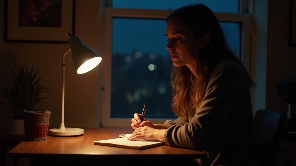 Person journaling at night
