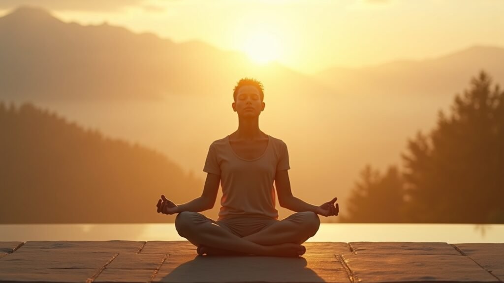 Person meditating morning