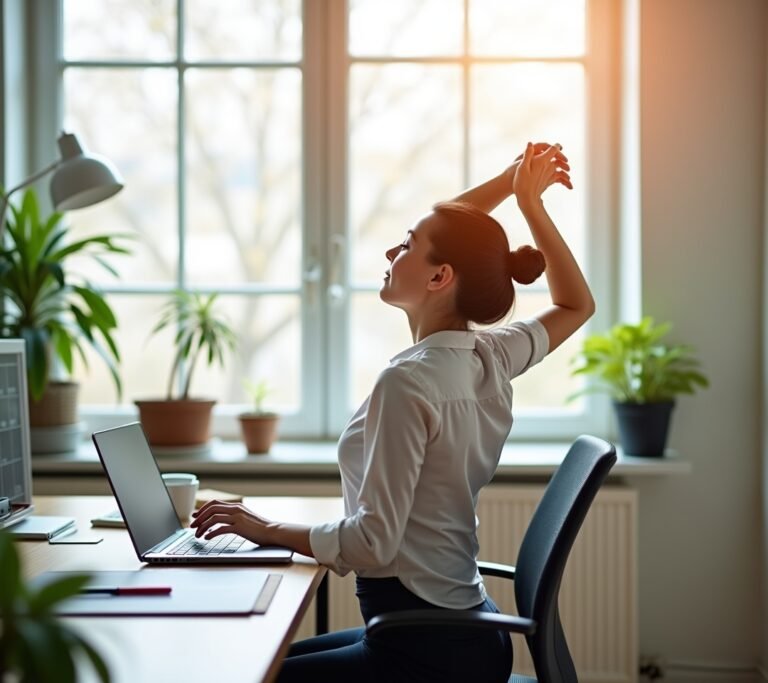 Person stretching at desk
