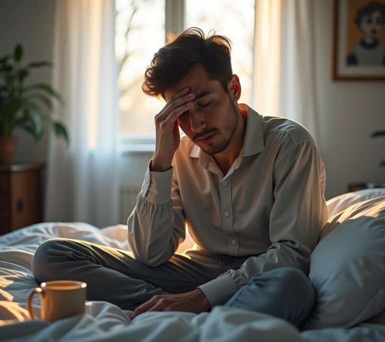 Person tired in morning