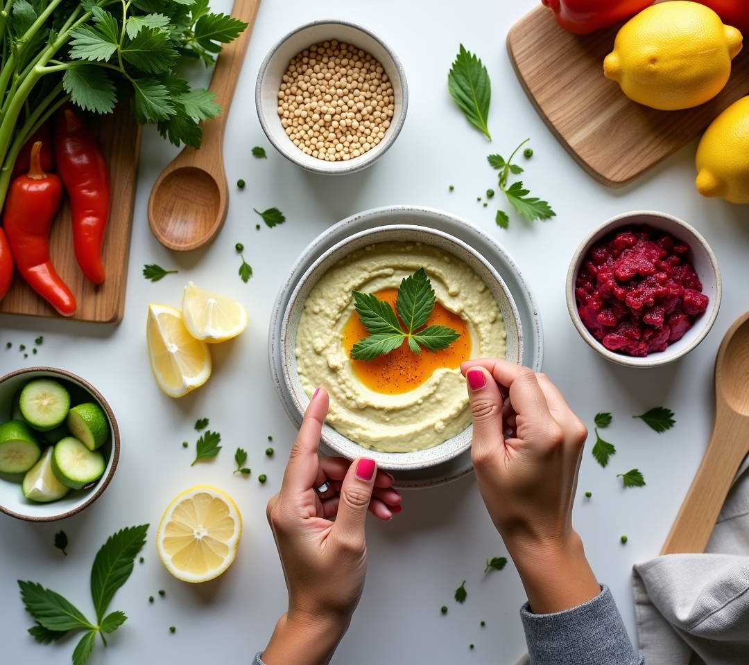 Hummus and veggie prep